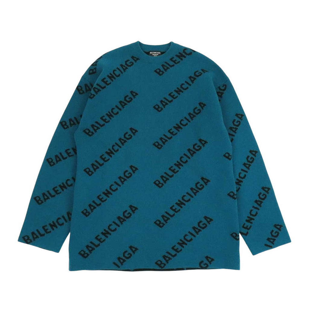 BALENCIAGA 総柄 クルーネック オールオーバーロゴ ウール ニット– TS
