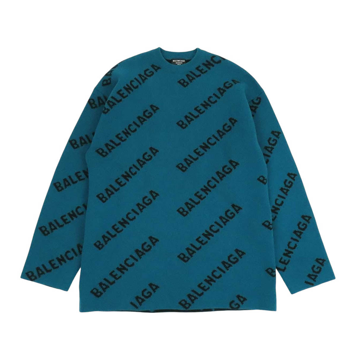 BALENCIAGA 総柄 クルーネック オールオーバーロゴ ウール ニット– TS