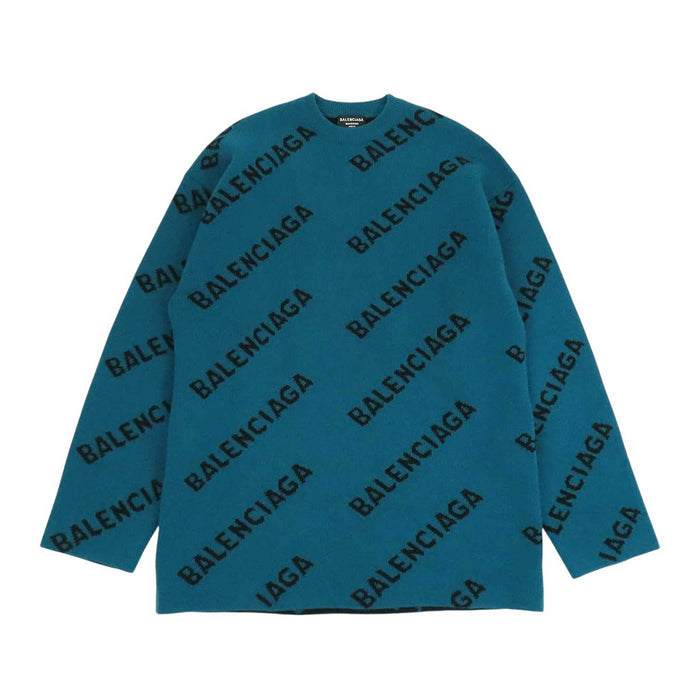 BALENCIAGA 
総柄 クルーネック 
オールオーバーロゴ ウール ニット