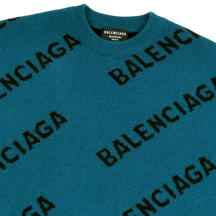 BALENCIAGA 
総柄 クルーネック 
オールオーバーロゴ ウール ニット