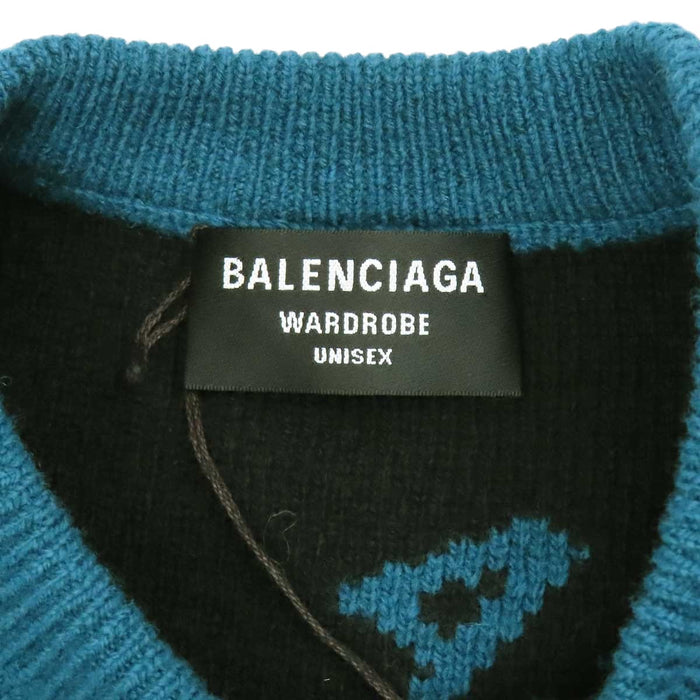 BALENCIAGA 
総柄 クルーネック 
オールオーバーロゴ ウール ニット