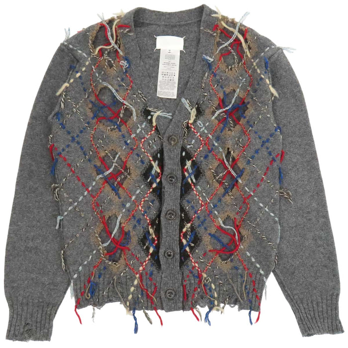 Maison Margiela 
ウール アルパカ ニット ダメージ 
アーガイル カーディガン