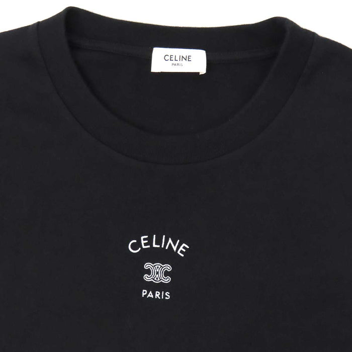 CELINE 
ロゴ コットン クルーネック 
トリオンフ 刺繍 ロングスリーブ Tシャツ