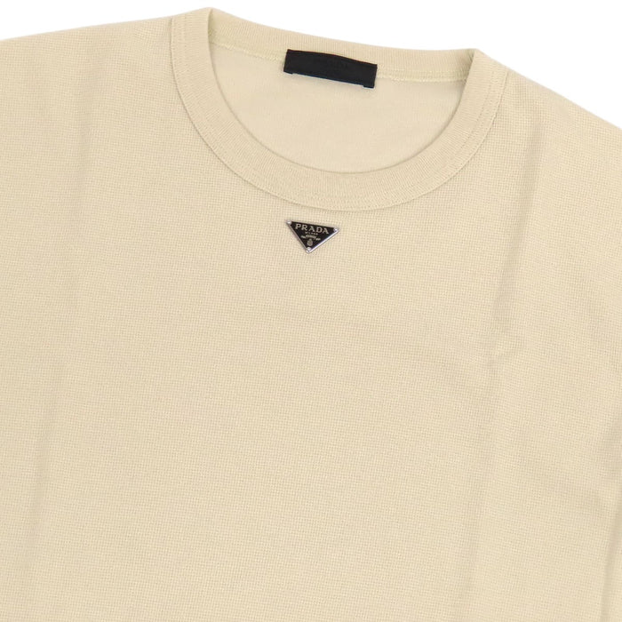 PRADA 
クルーネック コットン シルバーカラー 
トライアングルロゴ 半袖 Tシャツ