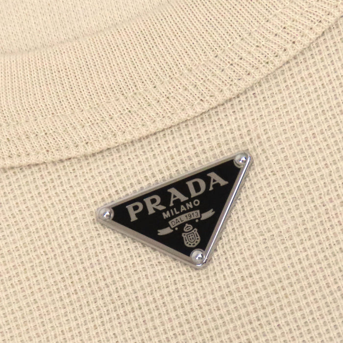 PRADA 
クルーネック コットン シルバーカラー 
トライアングルロゴ 半袖 Tシャツ