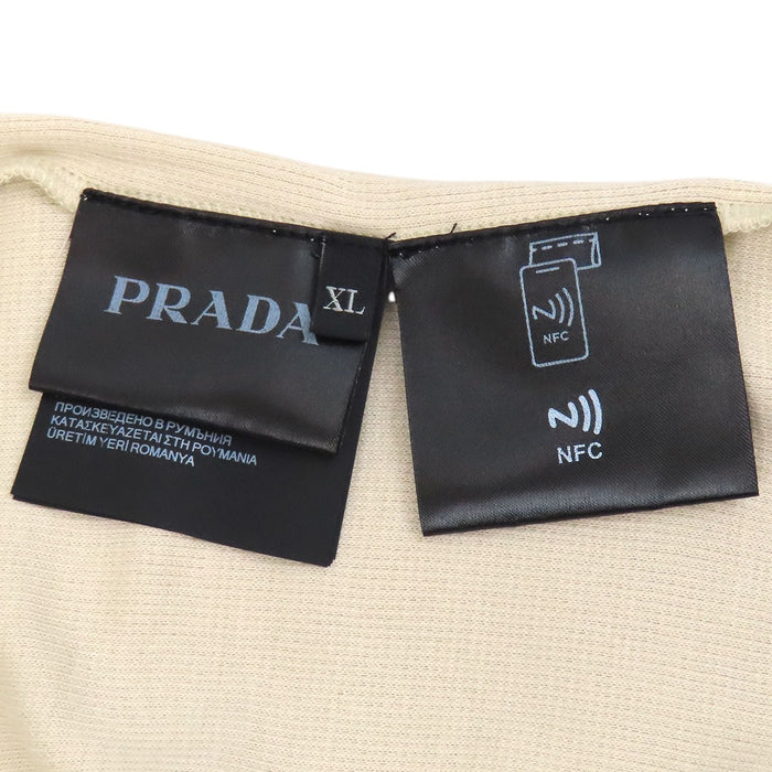PRADA 
クルーネック コットン シルバーカラー 
トライアングルロゴ 半袖 Tシャツ