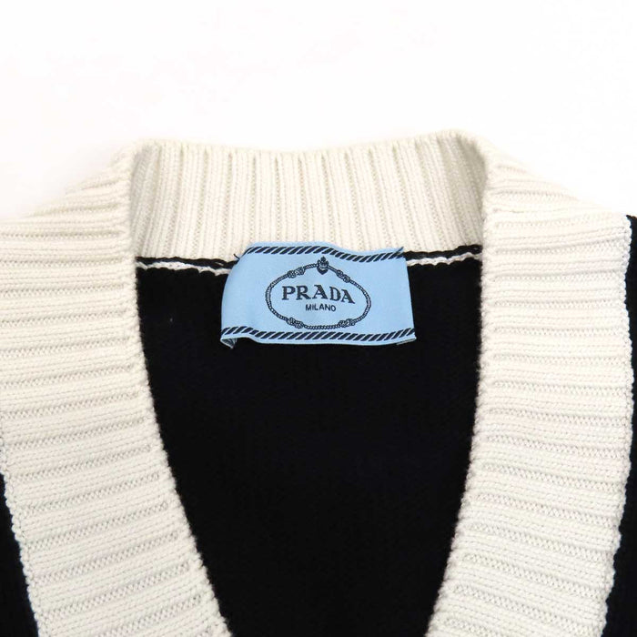 PRADA 
コットン リブ バイカラー 
ロゴ クロップド カーディガン