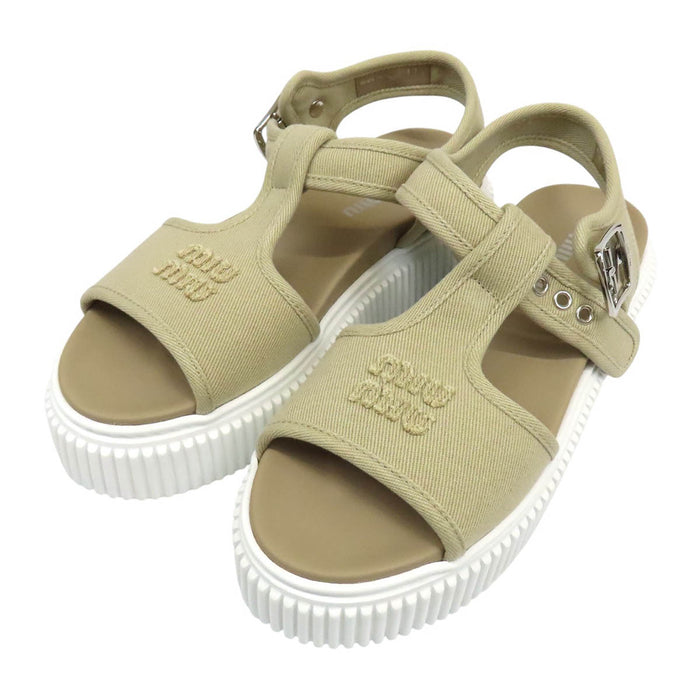 MIUMIU  
Logo Thick Sole  
Denim Platform Sandals