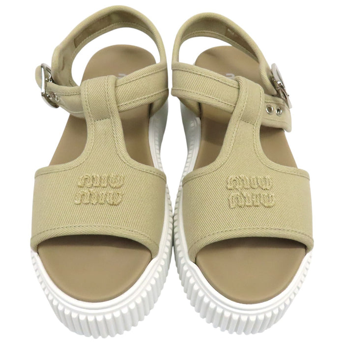 MIUMIU  
Logo Thick Sole  
Denim Platform Sandals