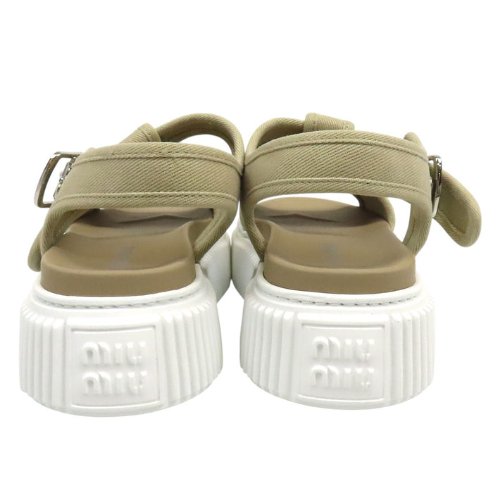 MIUMIU  
Logo Thick Sole  
Denim Platform Sandals