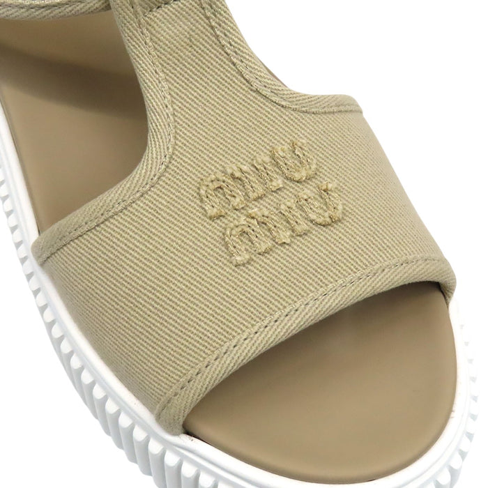 MIUMIU  
Logo Thick Sole  
Denim Platform Sandals