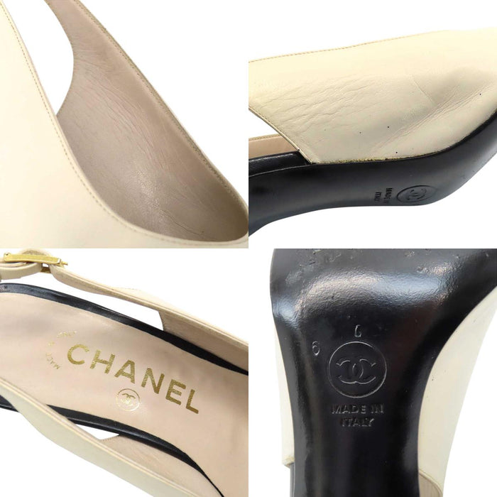 CHANEL 
COCO CC ロゴ チェーン バイカラー レザー ゴールドカラー金具 
ココマーク スリングバック サンダル