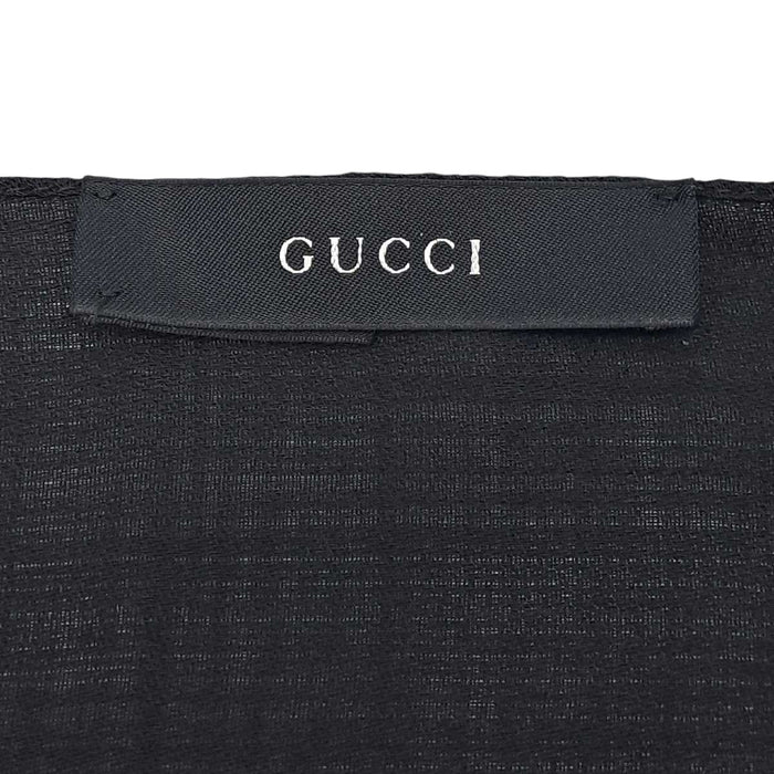 GUCCI 
ロゴ 総柄 フリンジ ウール混 シルク混 
GG ストール