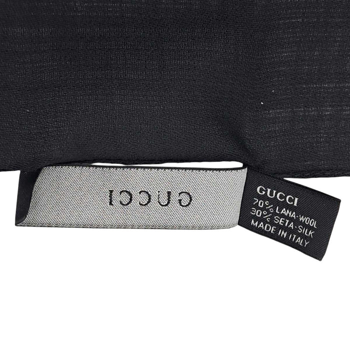 GUCCI 
ロゴ 総柄 フリンジ ウール混 シルク混 
GG ストール