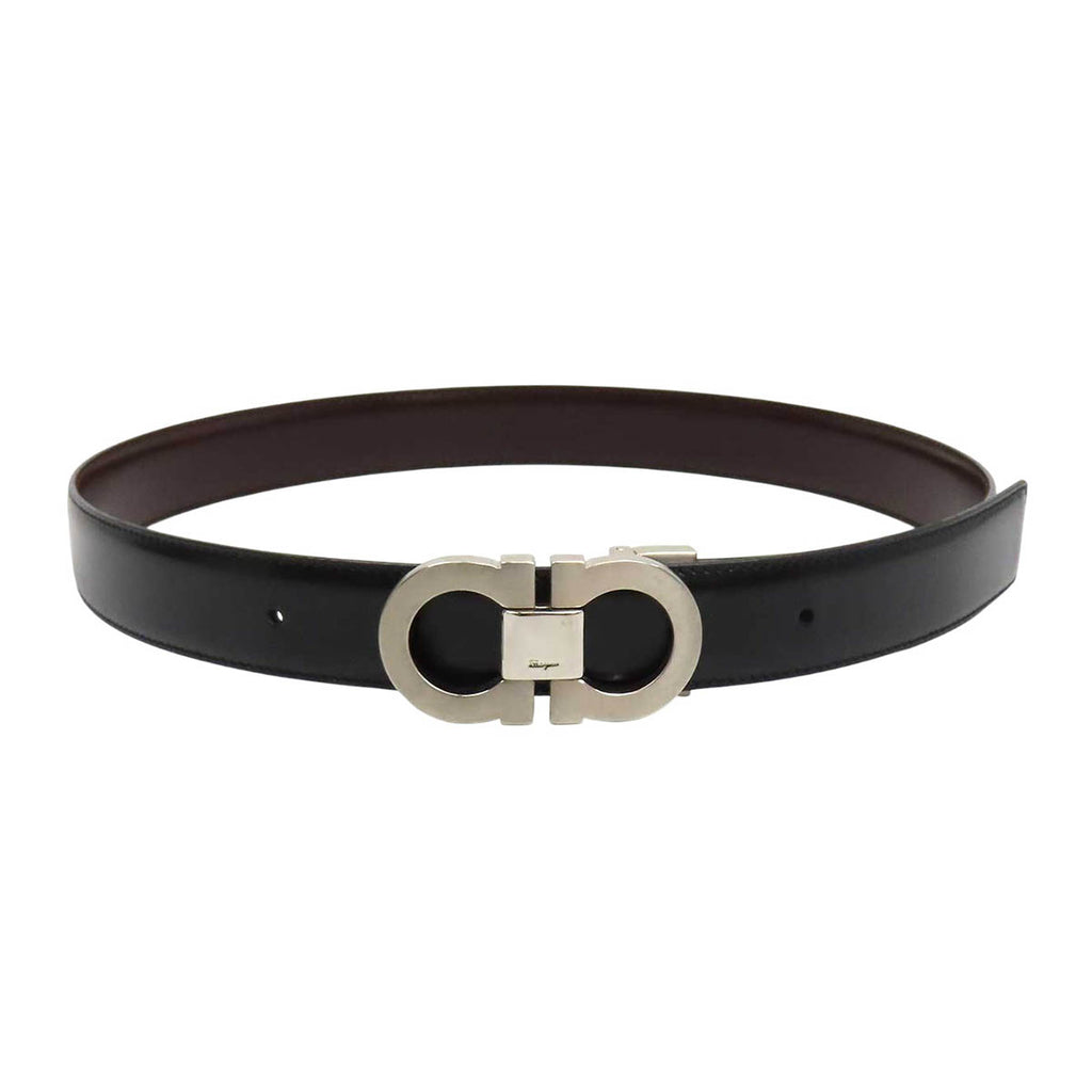 Salvatore Ferragamo シルバーカラーメタル ダブルガンチーニ レザー