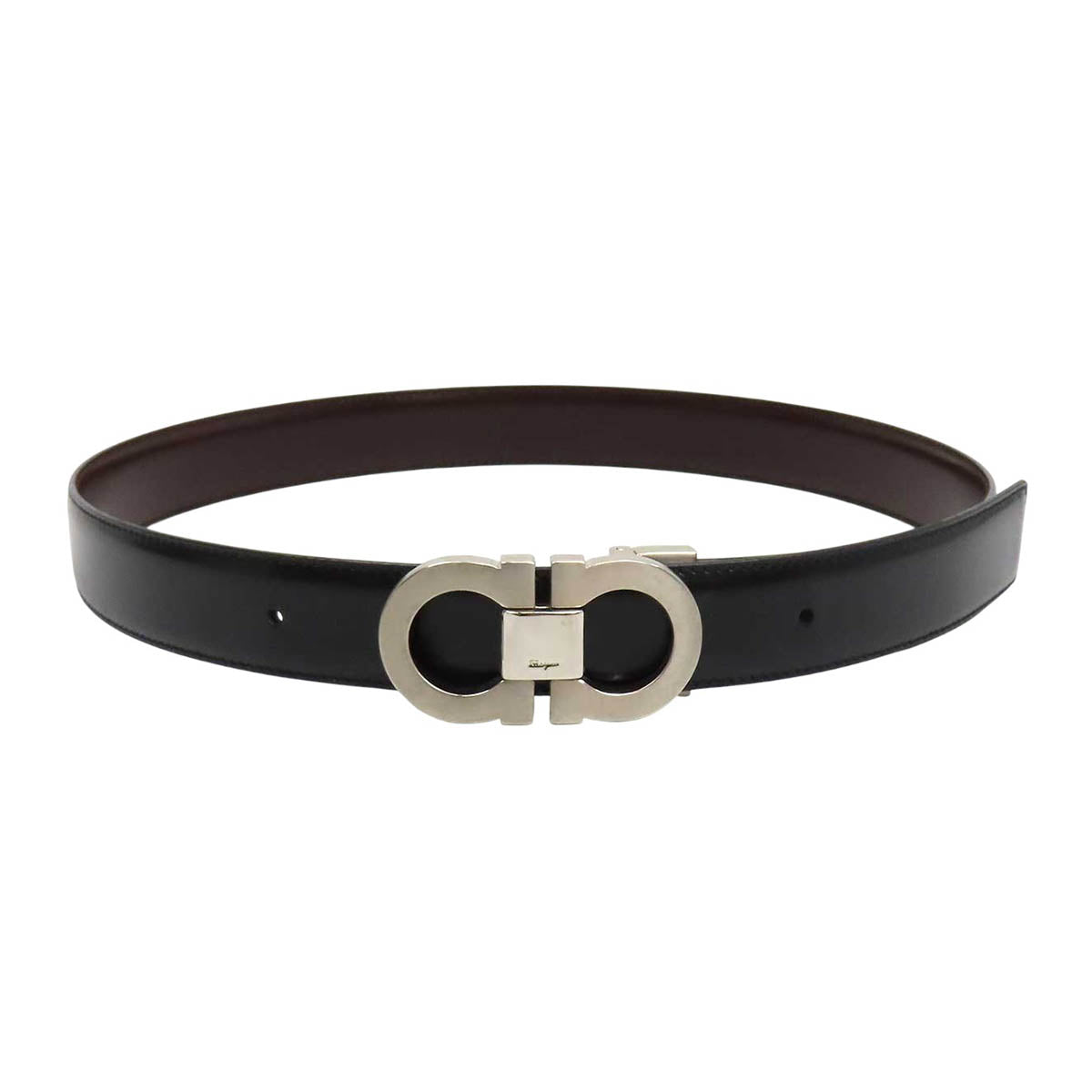 Salvatore Ferragamo シルバーカラーメタル ダブルガンチーニ レザー
