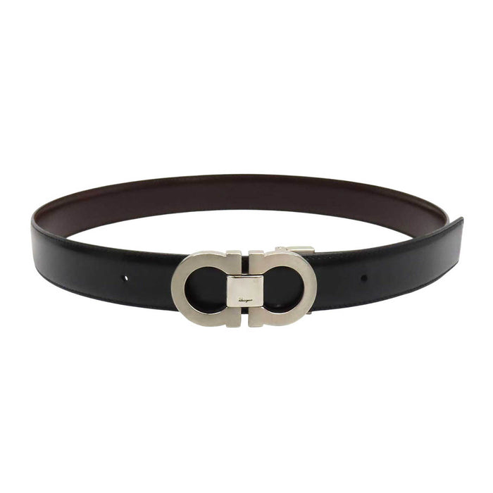 Salvatore Ferragamo 
シルバーカラーメタル 
ダブルガンチーニ レザー リバーシブル ベルト