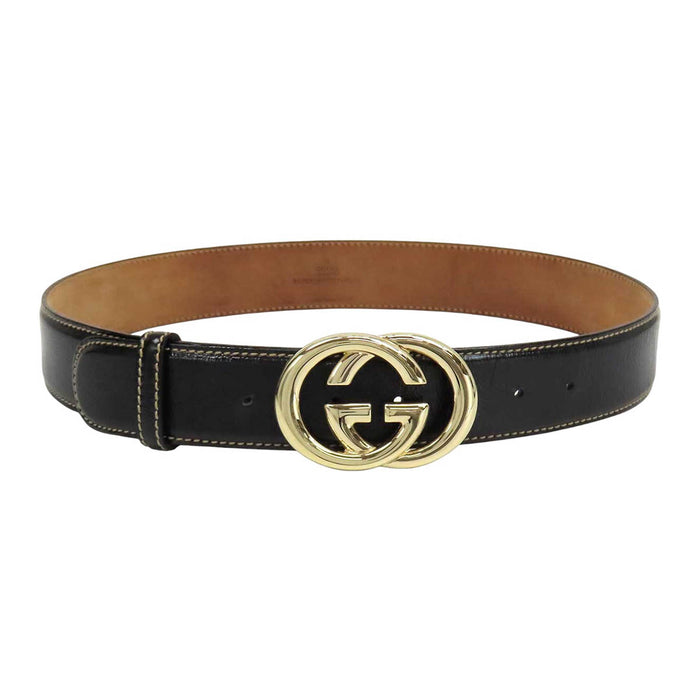 GUCCI 
GG レザー ゴールドカラー 
インターロッキングG バックル ベルト