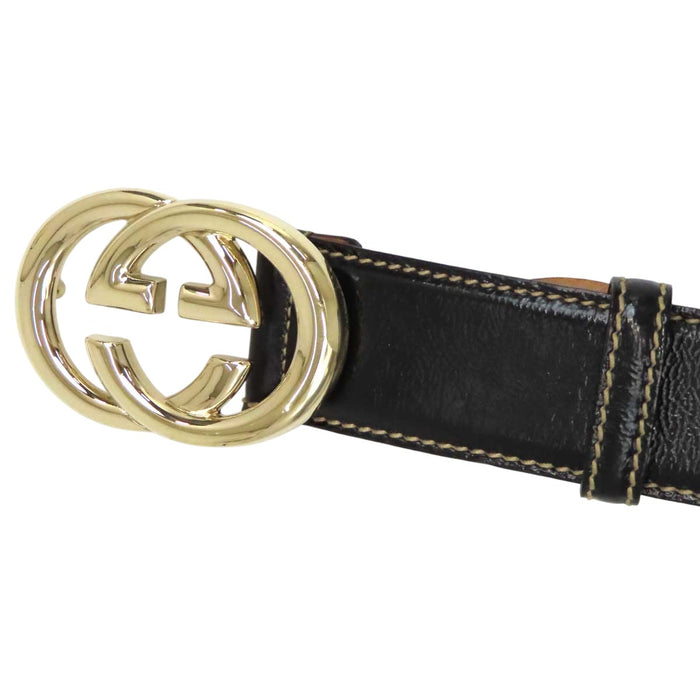 GUCCI 
GG レザー ゴールドカラー 
インターロッキングG バックル ベルト
