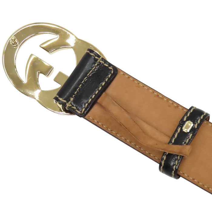 GUCCI 
GG レザー ゴールドカラー 
インターロッキングG バックル ベルト