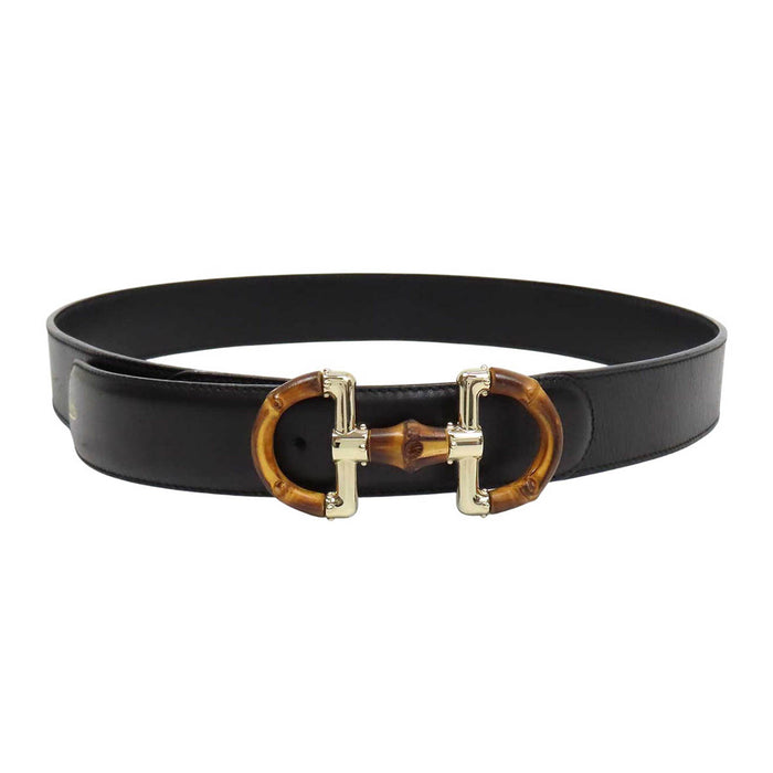 GUCCI 
レザー ゴールドカラー 
ホースビット バンブー バックル ベルト