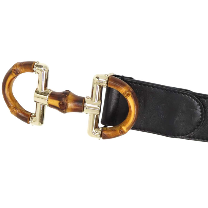 GUCCI 
レザー ゴールドカラー 
ホースビット バンブー バックル ベルト