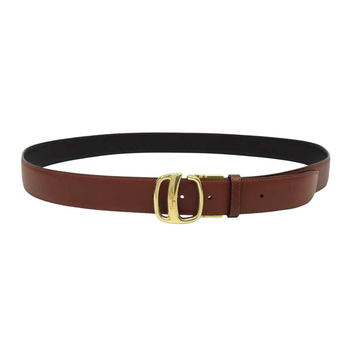 Salvatore Ferragamo レザー ゴールドカラーメタル ロゴ バックル