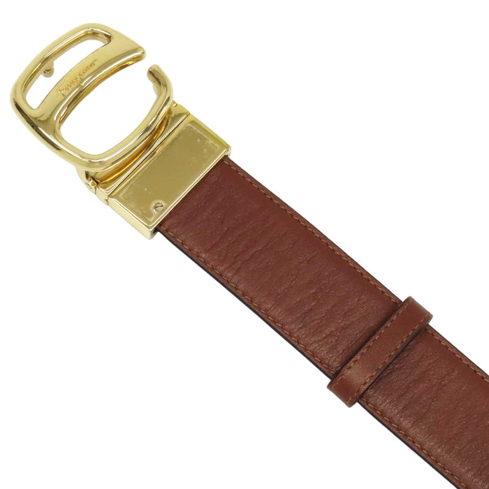 Salvatore Ferragamo 
レザー ゴールドカラーメタル 
ロゴ バックル ベルト