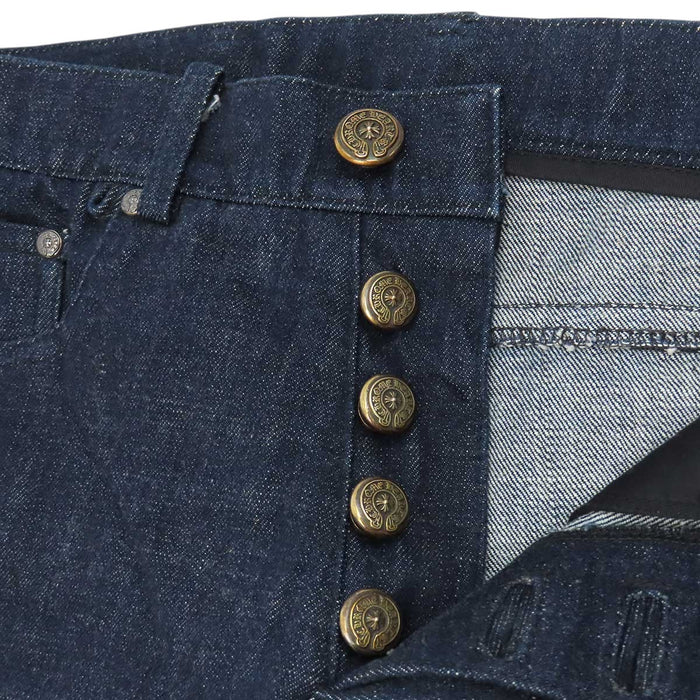 CHROME HEARTS 
CH OLD FLEURKNEE DNM PANTS ボタンフライ ブルー ネイビー コットン 
オールド フレアニー デニムパンツ