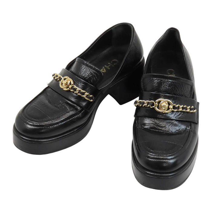 CHANEL 
COCO CC ロゴ チェーン レザー 
ココマーク ターンロック ローファー