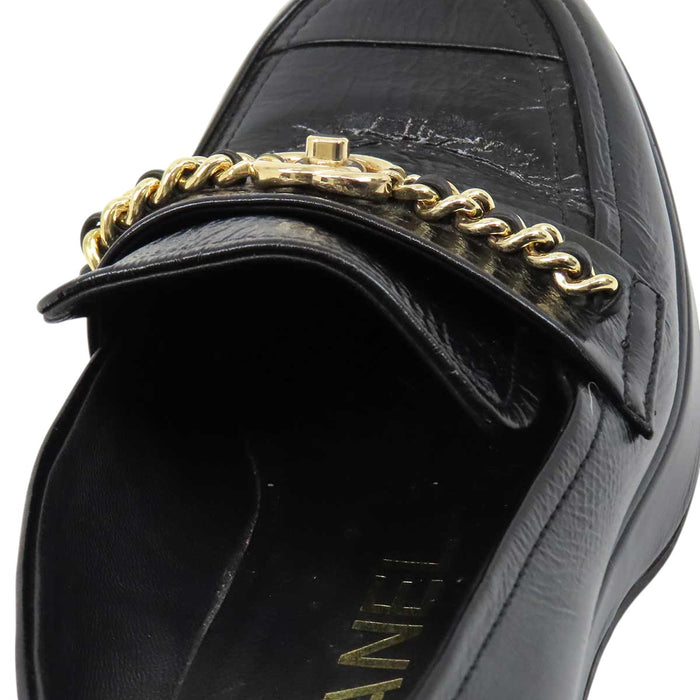 CHANEL 
COCO CC ロゴ チェーン レザー 
ココマーク ターンロック ローファー