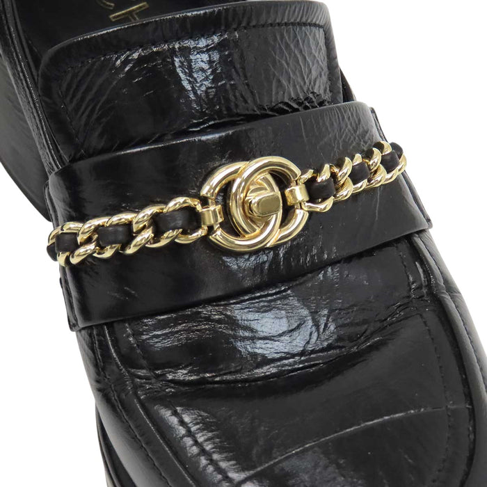 CHANEL 
COCO CC ロゴ チェーン レザー 
ココマーク ターンロック ローファー
