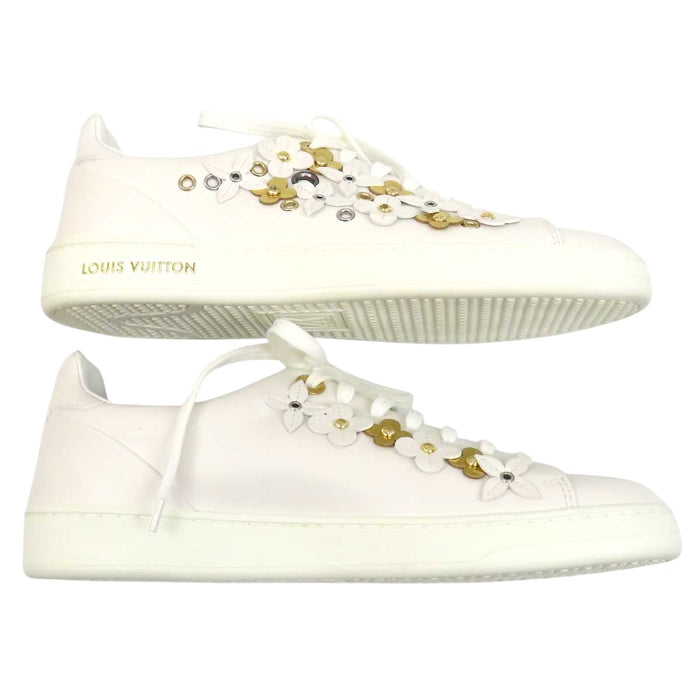 LOUIS VUITTON 
LV ロゴ モノグラムフラワー レザー レースアップ 
フロントロー ライン スニーカー