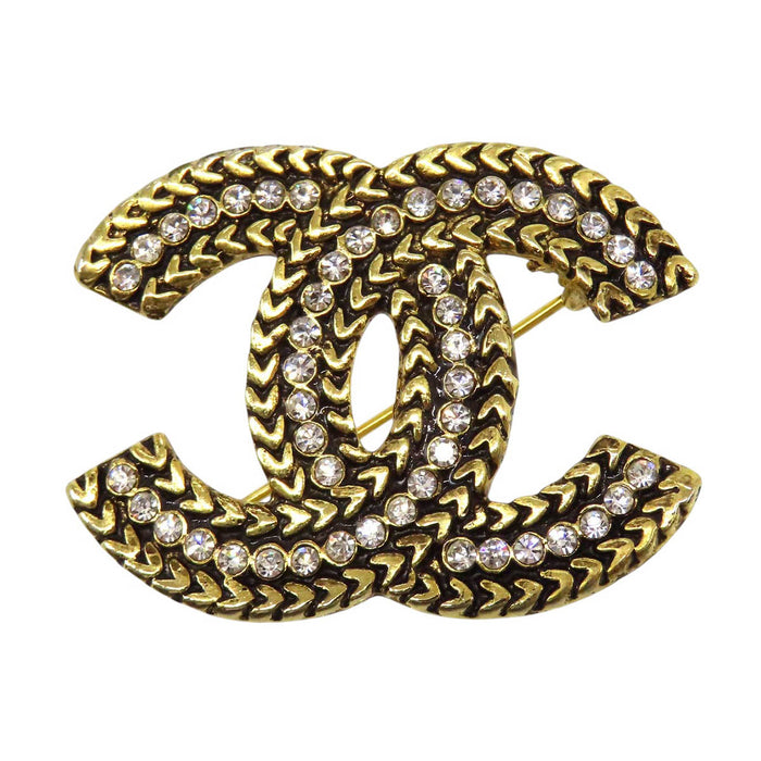 CHANEL 
COCO CC ロゴ ゴールドカラーメタル 
ココマーク ラインストーン ブローチ
