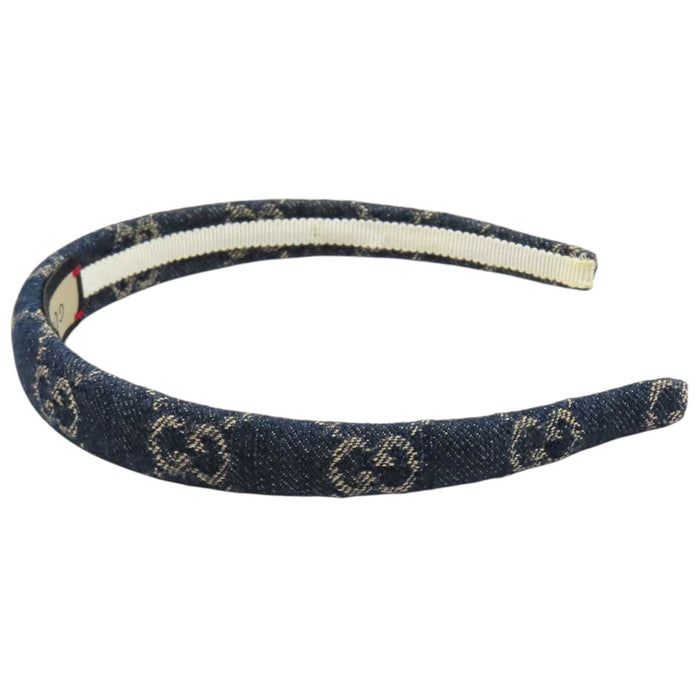 GUCCI 
総柄 ロゴ シルバーカラーメタル 
GG デニム カチューシャ