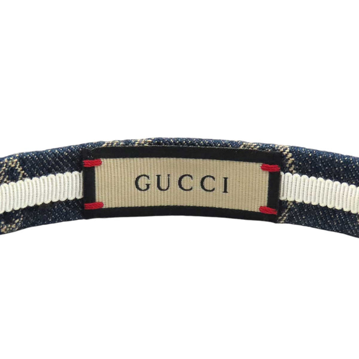 GUCCI 
総柄 ロゴ シルバーカラーメタル 
GG デニム カチューシャ