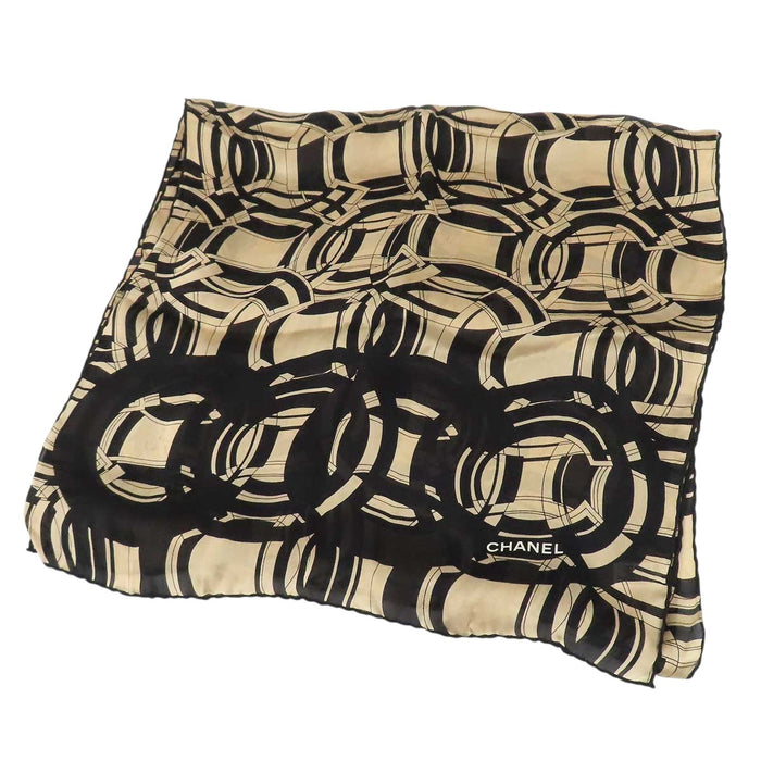CHANEL 
ロゴ 総柄 シルク 
シフォン スカーフ