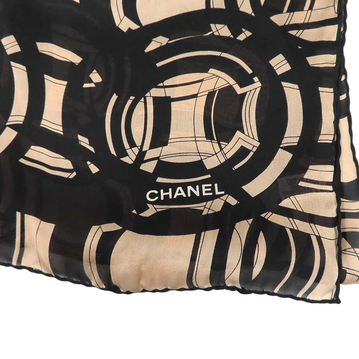 CHANEL 
ロゴ 総柄 シルク 
シフォン スカーフ