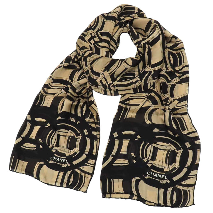 CHANEL 
ロゴ 総柄 シルク 
シフォン スカーフ