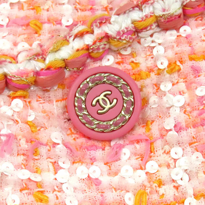 CHANEL 
COCO CC ココボタン ノーカラー ダブルジップ ジップアップ 19C 
ココマーク ツイード スパンコール ジャケット