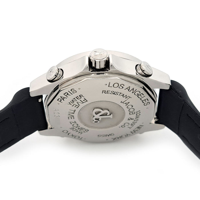 JACOB&CO 
Five Time Zone Diamond Bezel 
Includes box and warranty card