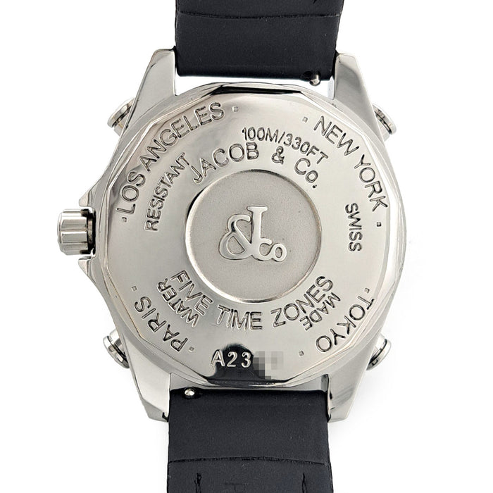 JACOB&CO 
Five Time Zone Diamond Bezel 
Includes box and warranty card
