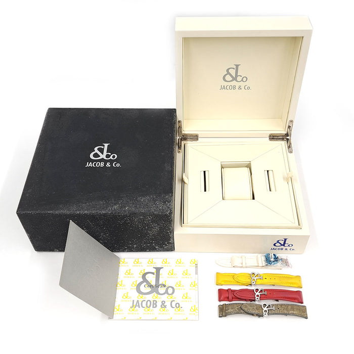JACOB&CO 
Five Time Zone Diamond Bezel 
Includes box and warranty card