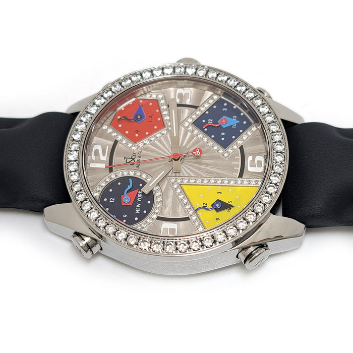 JACOB&CO 
Five Time Zone Diamond Bezel 
Includes box and warranty card