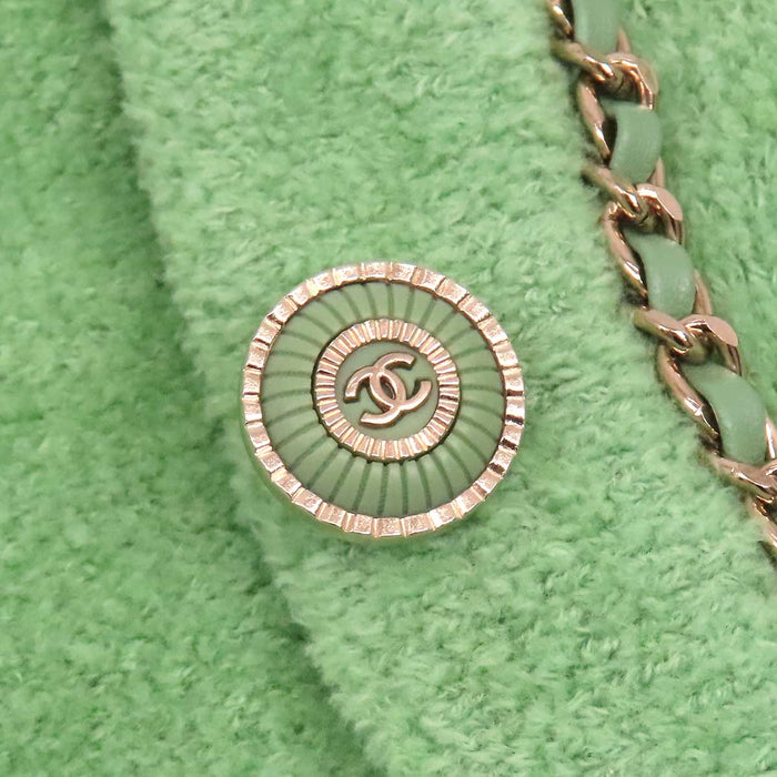 CHANEL 
COCO CC ココボタン チェーン コットン パイルニット 
ココマーク ノーカラー ジャケット