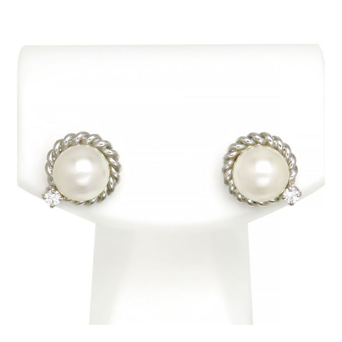 MIKIMOTO Akoya Pearl Diamond Twist Rope Earrings