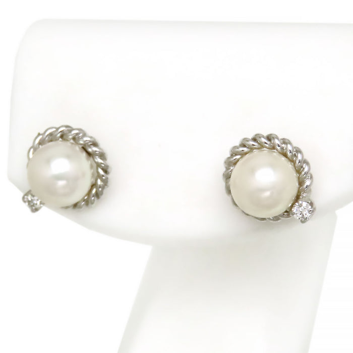 MIKIMOTO Akoya Pearl Diamond Twist Rope Earrings