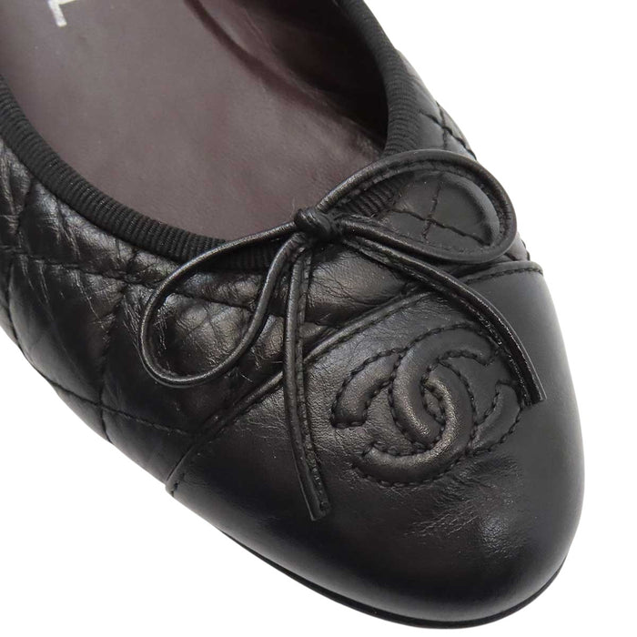 CHANEL 
COCO CC ロゴ リボン フラット レザー 
ココマーク バレリーナ パンプス 
マトラッセ