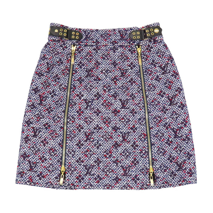 LOUIS VUITTON 
総柄 ゴールドカラー レザー 
モノグラム ジップ スカート