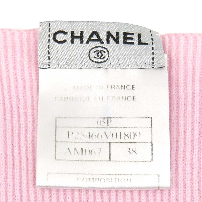 CHANEL 
COCO CC 05P Vネック コットン混 
ココマーク リブ ショートスリーブ ニット